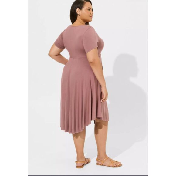 Torrid Midi Super Soft Shirred Front Dress, Size 2X, in Rose Taupe - Picture 2 of 7